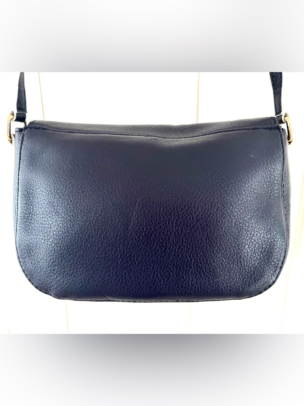 Talbots Navy Pebbled Leather Crossbody Bag with Gold Accent - Picture 4 of 11